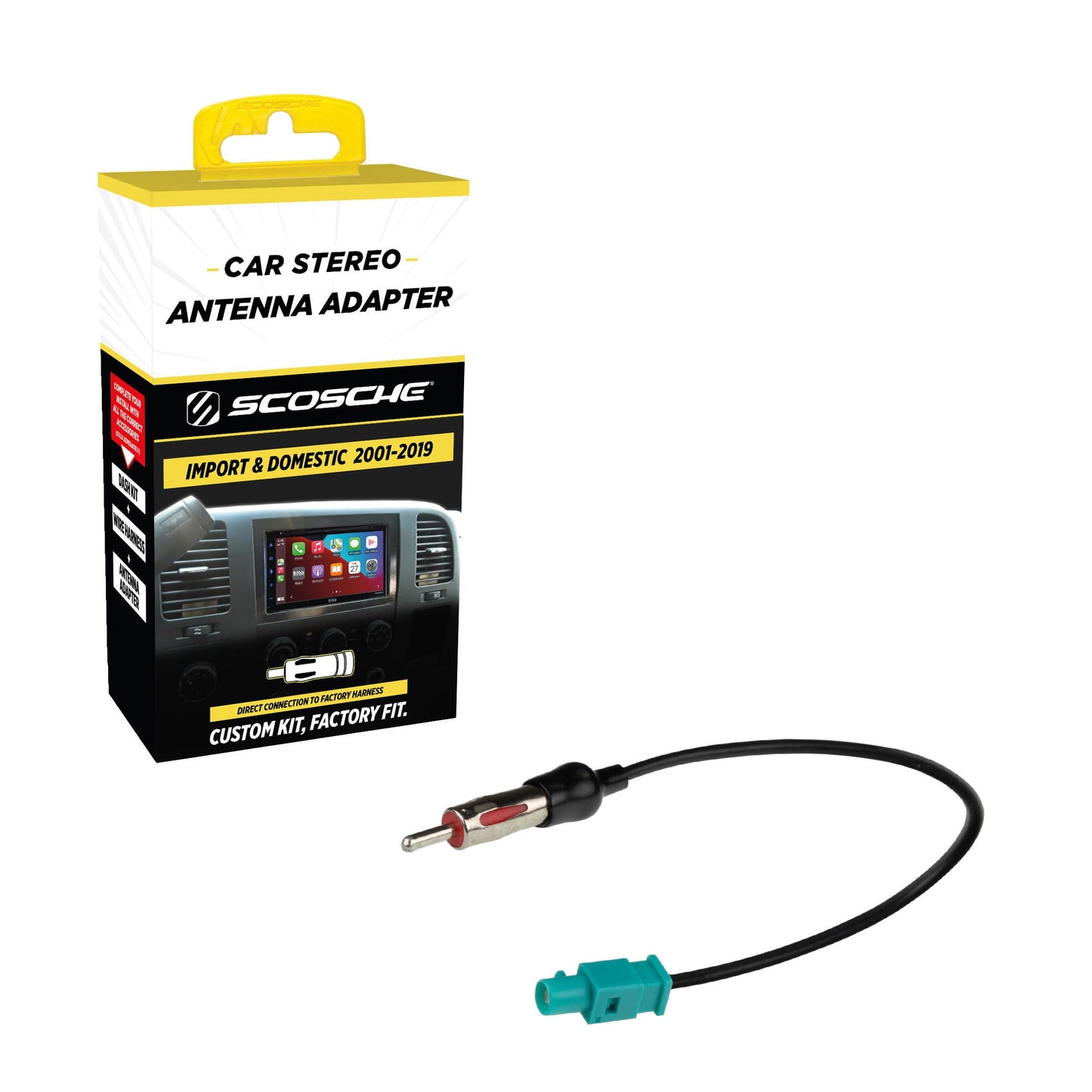 Scosche VWA3B Antenna Adapter for Aftermarket Car Stereo Compatible with Select 2001-19 Domestic and European Vehicles - Radio Antenna Adapter - See