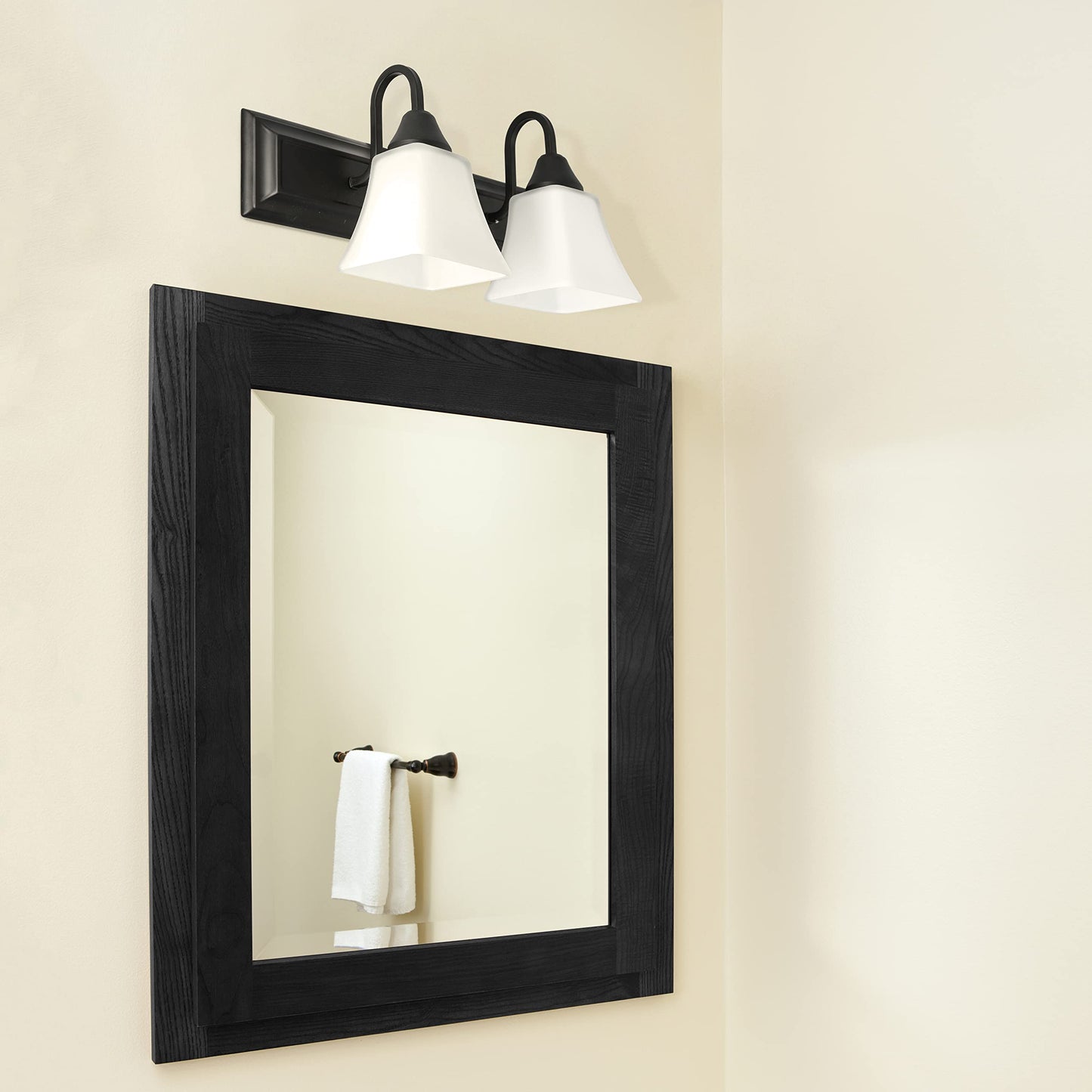 Luminance Square Lexington Vanity Light Wall Sconce | Black and White Bathroom Decor Fixture for Over Sink and Above Mirror | Mount as Uplighting or
