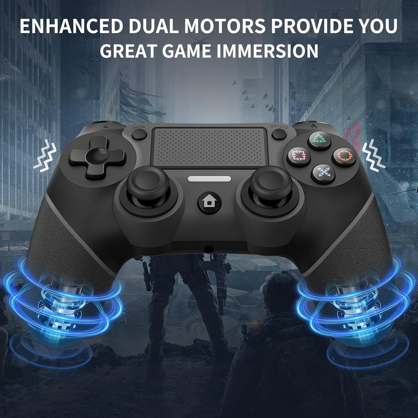 Wireless Controller Compatible with PS4/Pro/Slim, Black ps4 controller with Dual Vibration, 1000mAh Battery, 6-Axis Motion Sensor, Built-in Speaker
