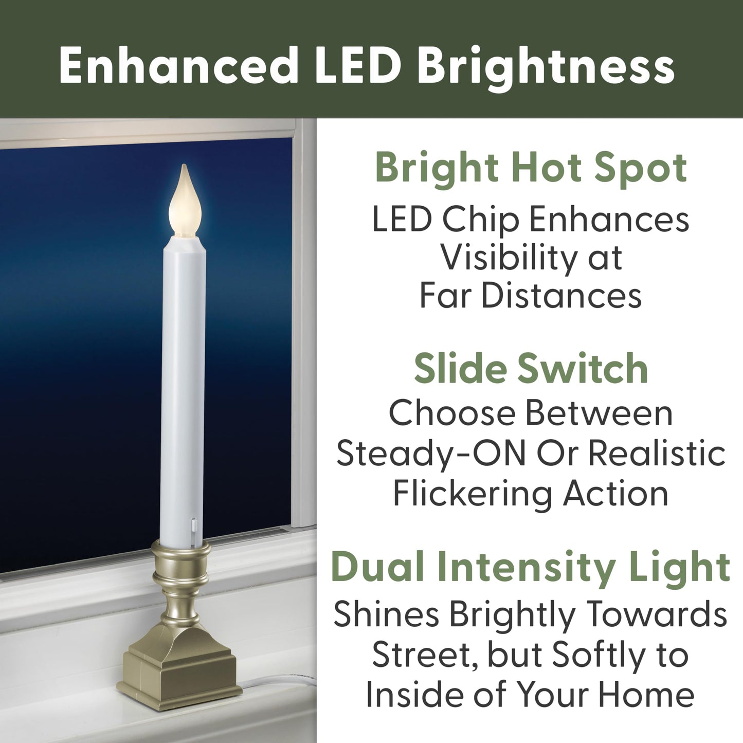 612 Vermont LED Electric Window Candles with Bright Hot Spot, Sensor Dusk to Dawn, Flicker Flame or Steady On, USB Low Voltage Adapter, VT-1270P-4