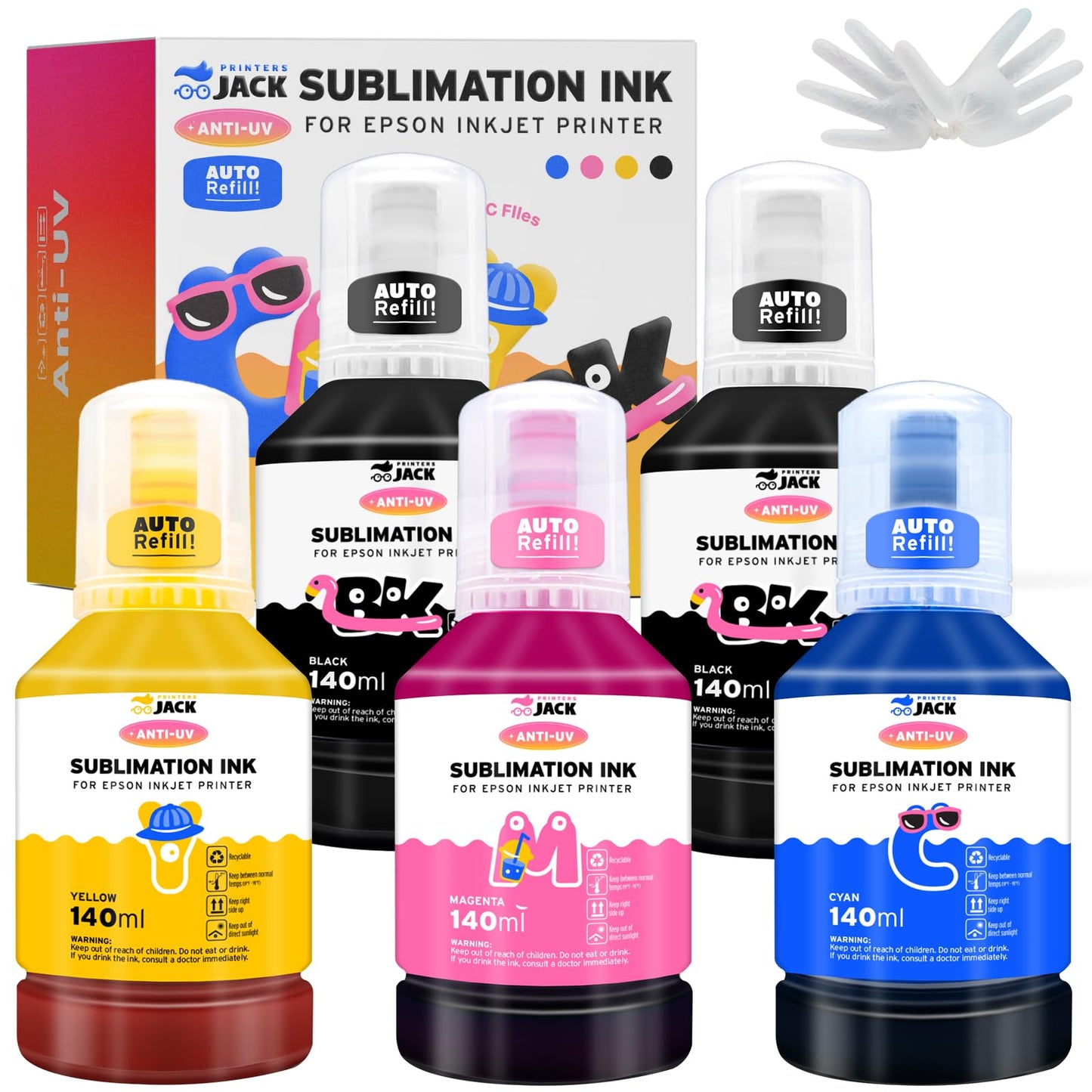 Printers Jack 700ML Sublimation Ink for EcoTank Supertank Inkjet Printer ET-2720 ET-2760 ET-2750 ET-2700 ET-3700 ET-3710 ET-3750 ET-3760 Heat Press