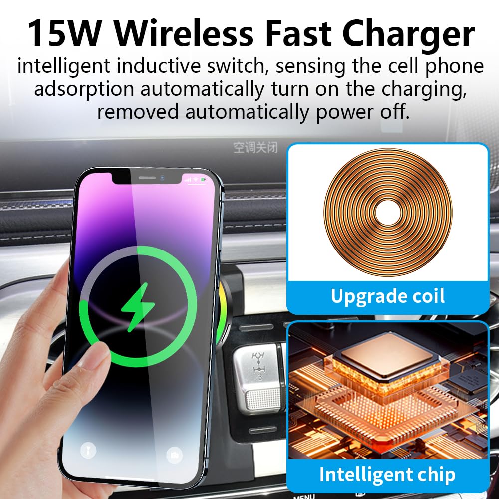 LUNQIN Magsafe Car Magnetic Phone Mount for Mercedes Benz G-Class 2019 2020 2021 2022 2023 2024 G Wagon G550 G500 AMG G63 G55 W463 Auto Accessories
