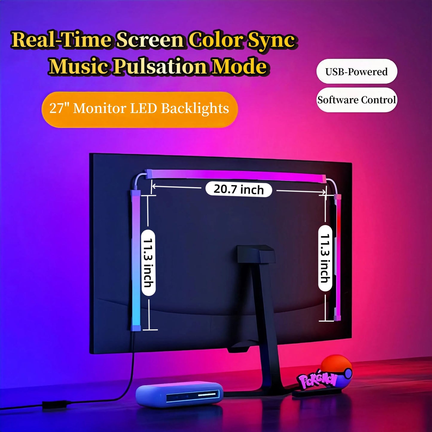 wacuaao 27 Inch Monitor Backlight - Immersive LED Strip with Screen Mirror Sync - PC and Mac Software Control - Gaming Setup Desktop Lights - 16M