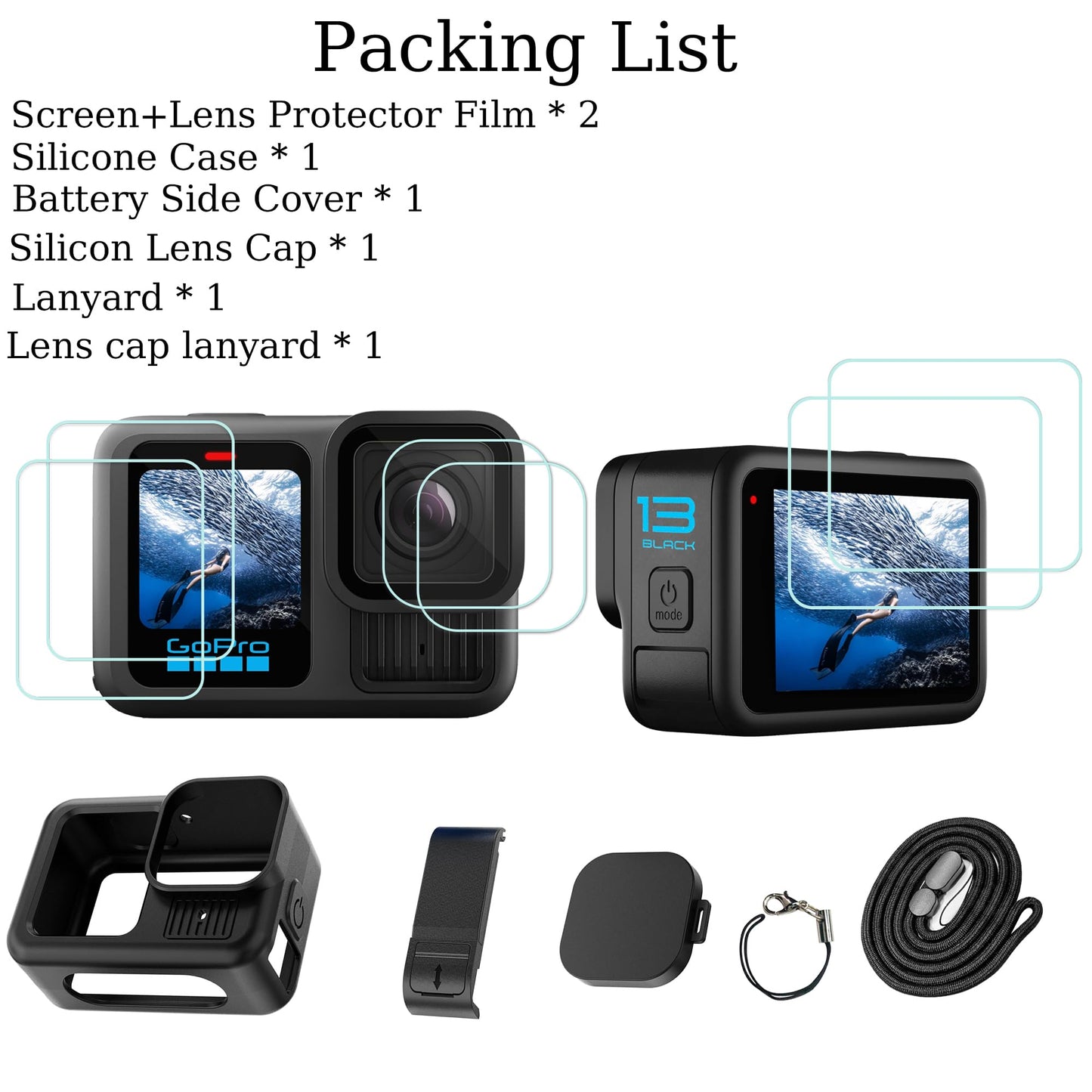 PCTC Silicone Sleeve Case for GoPro Hero 13 Black, 6Packs Screen Protector & Accessories Kit