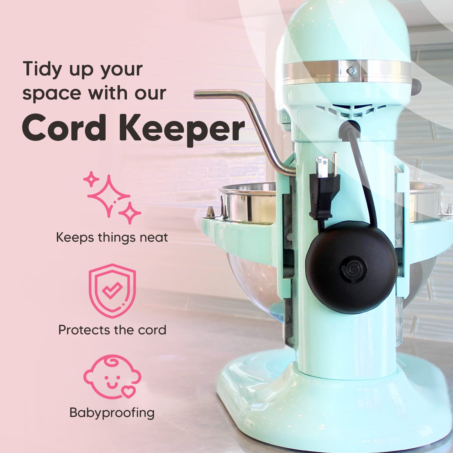 1-Pack Patented Heat-Resistant Cord Organizer for Appliances, Kitchen, Computers & More | Stick-On Cord Wrappers with Flexible Base, Secure Scalloped