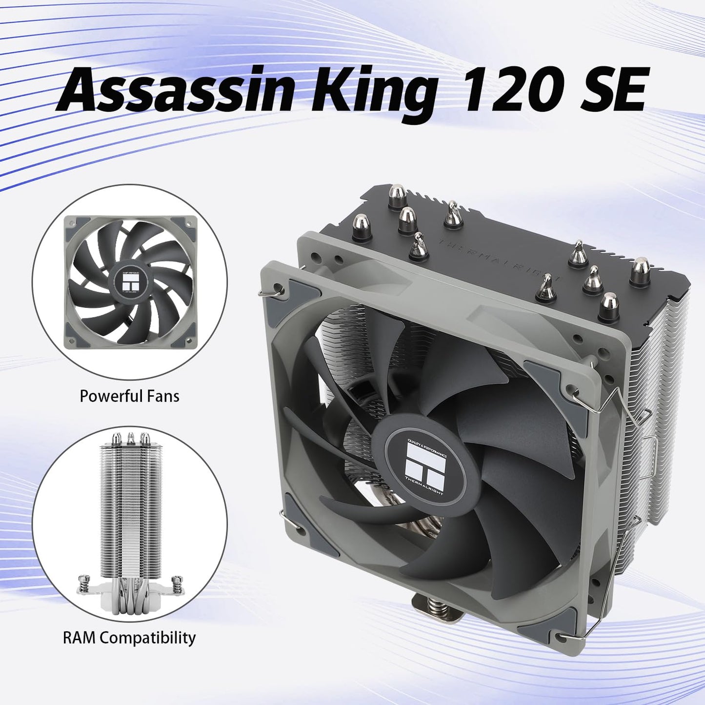 Thermalrlght Assassin King 120 SE CPU Air Cooler, AK120 SE, 5 Heatpipes, AGHP Technology TL-C12C PWM Quiet Fan CPU Cooler with S-FDB Bearing, for AMD