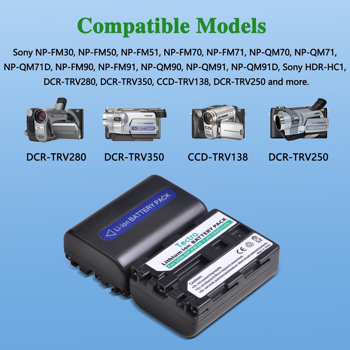 Tectra 2X NP-FM50 NPFM50 Batteries + LED USB Dual Charger for Sony NP-FM30 NP-FM51 NP-QM50 NP-QM51 NP-FM55H Battery and Sony HDR-HC1, DCR-TRV280