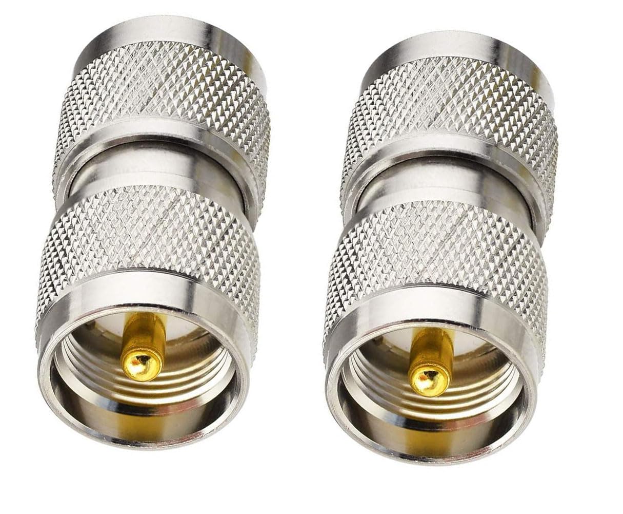 DHT Electronics RF coaxial Coax Adapter UHF Male to Male PL-259 Connector Pack of 2