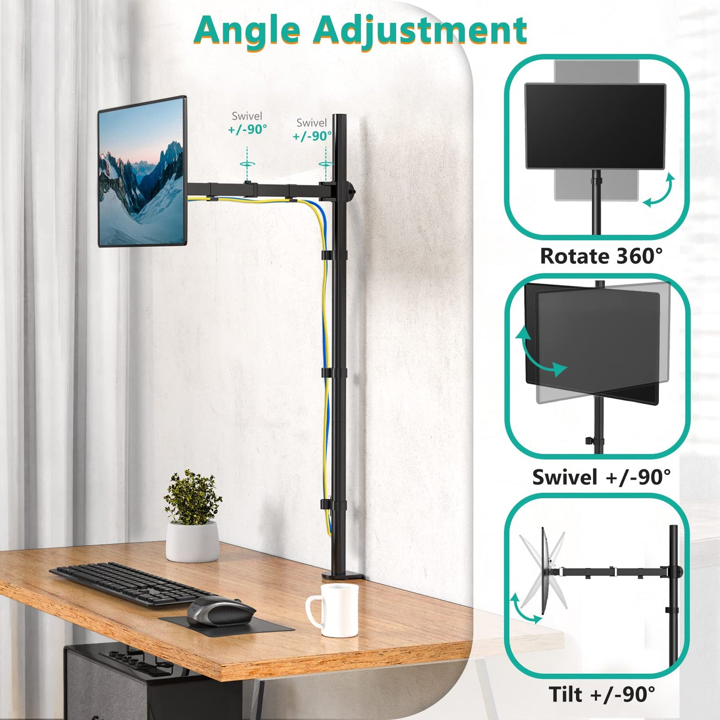 WALI Single Monitor Stand Desk Mount, 39 inch Tall Monitor Stand Fully Adjustable, Articulating Arm for Computer Screen up to 32 inch, 22lbs