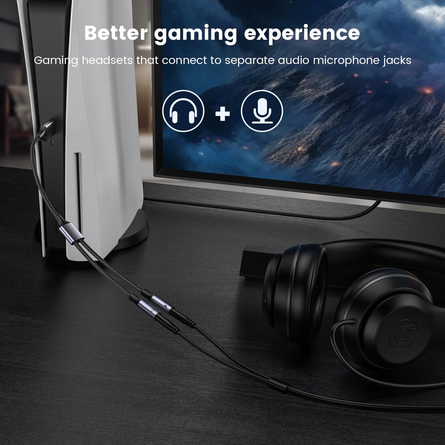 MOSWAG USB Audio Adapter External Sound Card Stereo Cable with Dual TRS 3-Pole 3.5mm Headphone and Microphone Jacks USB to Dual 3.5mm Audio Jack