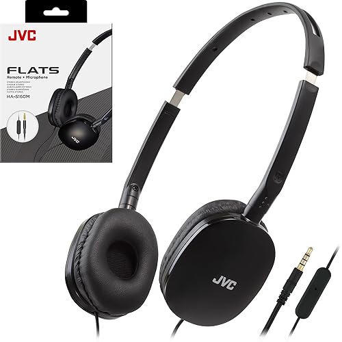 JVC Flats On-Ear Wired Headphones with Mic - Flat Foldable Design - 30mm- Neodymium Driver for Powerful Sound - Soft Ear-Pads for Comfort…