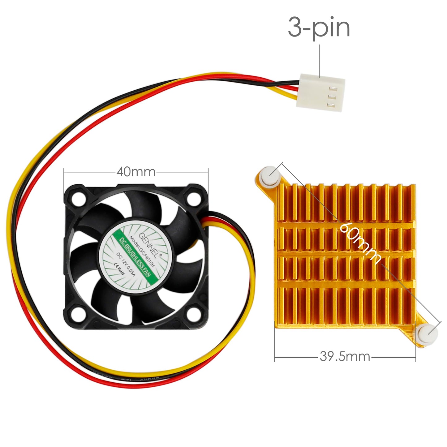 GENNEL Aluminium Heatsink Fin with 40mm 12V Fan, Heat Sink Cooler for PC Northbridge Chipset Cooling