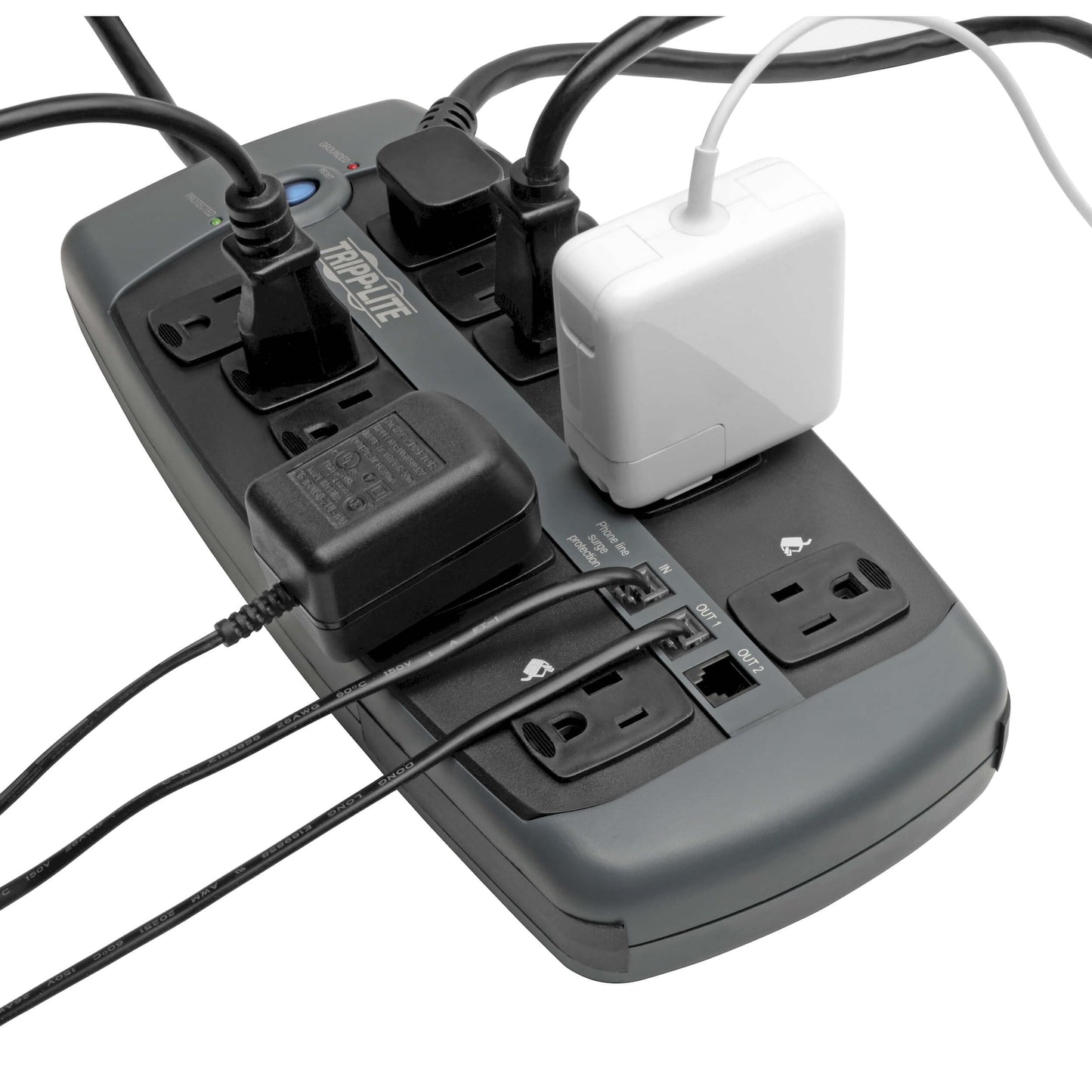 Tripp Lite TLP1008TEL 10 Outlet Surge Protector Power Strip, 8ft Cord, Tel/DSL Protection, RJ11, & Dollar 150,000 Insurance Silver