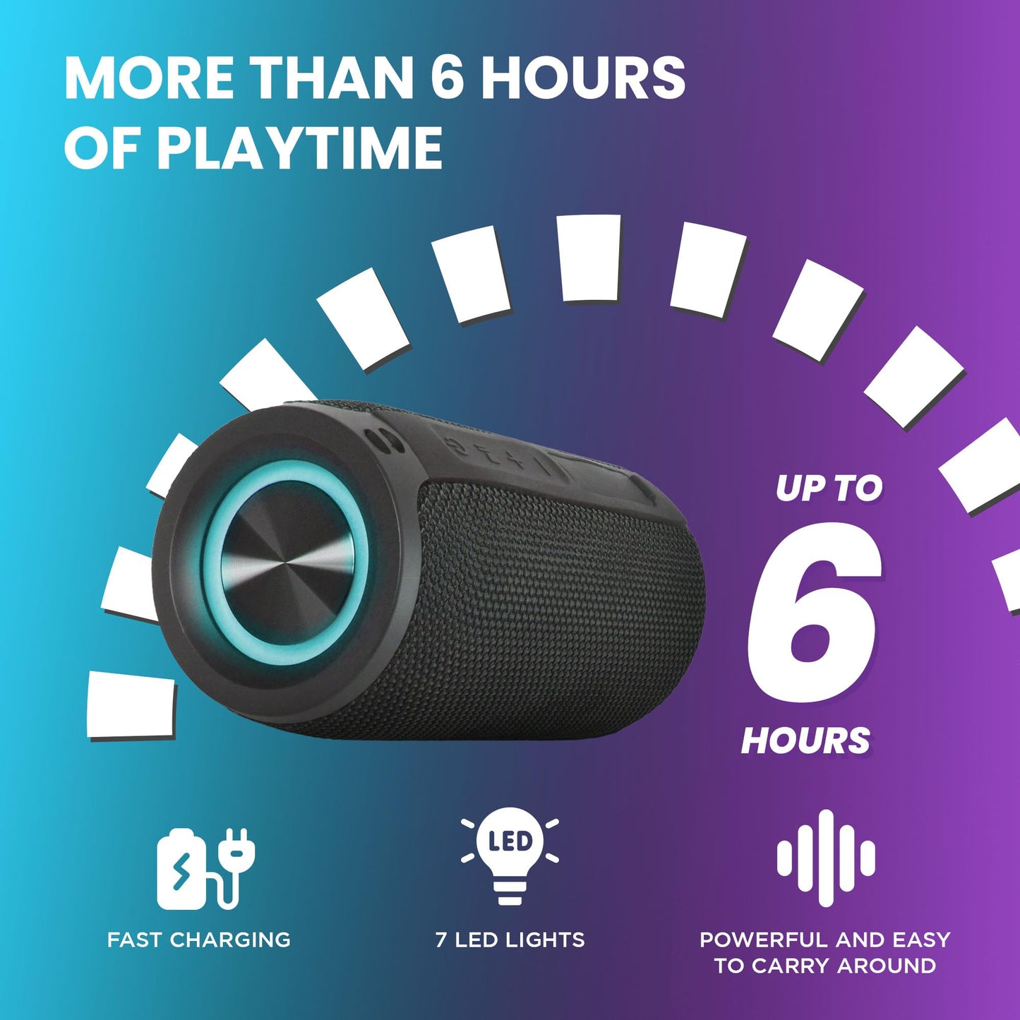 Vital Tech Mega Magnaboom Small Bluetooth Speaker | Portable 5.0 Bluetooth Waterproof Speaker | Wireless, LED Lights, Enhanced Bass, Indoor/Outdoor