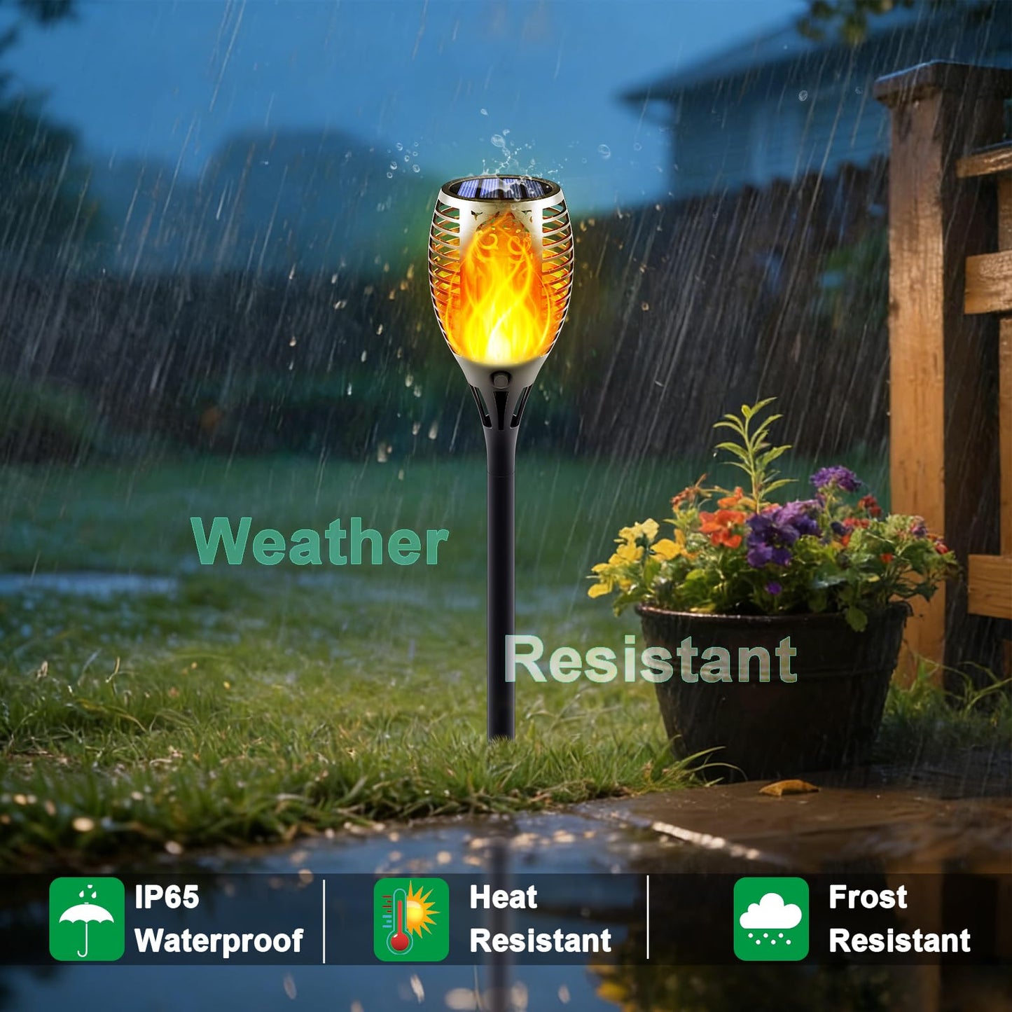 Permande Solar Torch Lights with Flickering Flame, Fire Effect Garden Light, Auto On/Off Dust to Dawn, Outdoor Waterproof Landscape Decoration