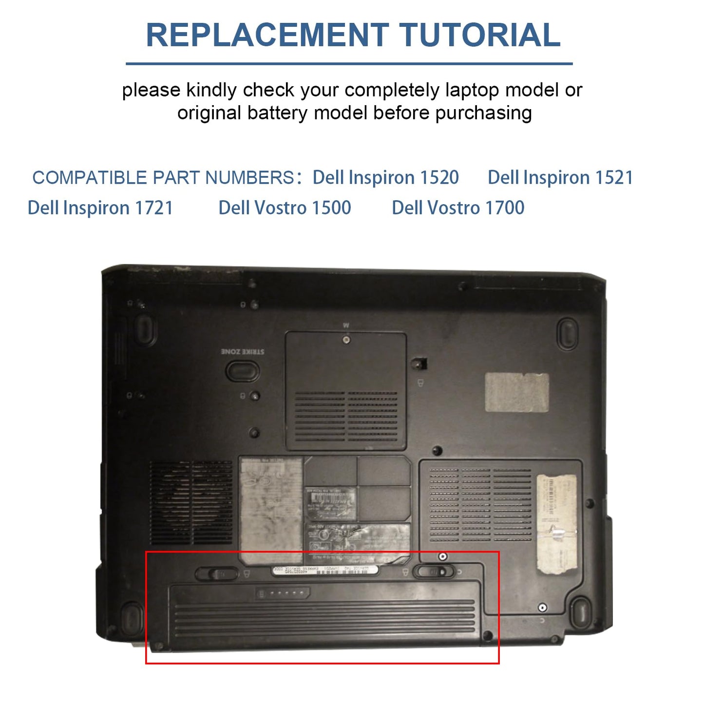 Laptop Battery for Dell Inspiron 1521 1520 1721 pp22l pp22x ; Dell Vostro 1500 1700, fits P/N W280 0UW280 NR239 312-0589 451-10477 FK890 GK476 GK479