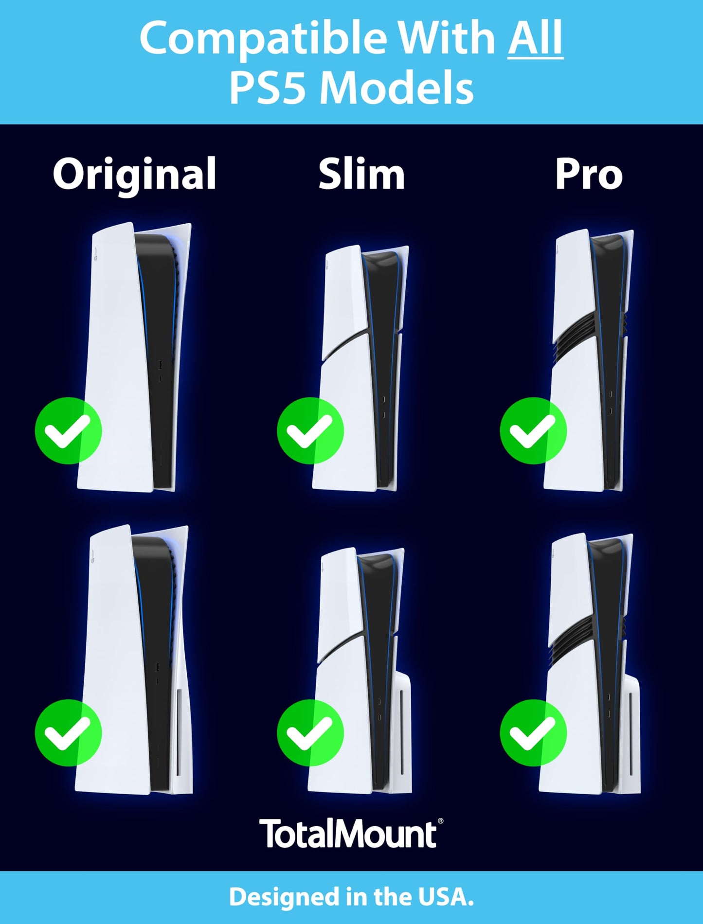 TotalMount Wall Mount for All PS5 Models - Bonus: Holds Two Controllers (Compatible with All PS5 Models Including Slim, Pro, and Original)