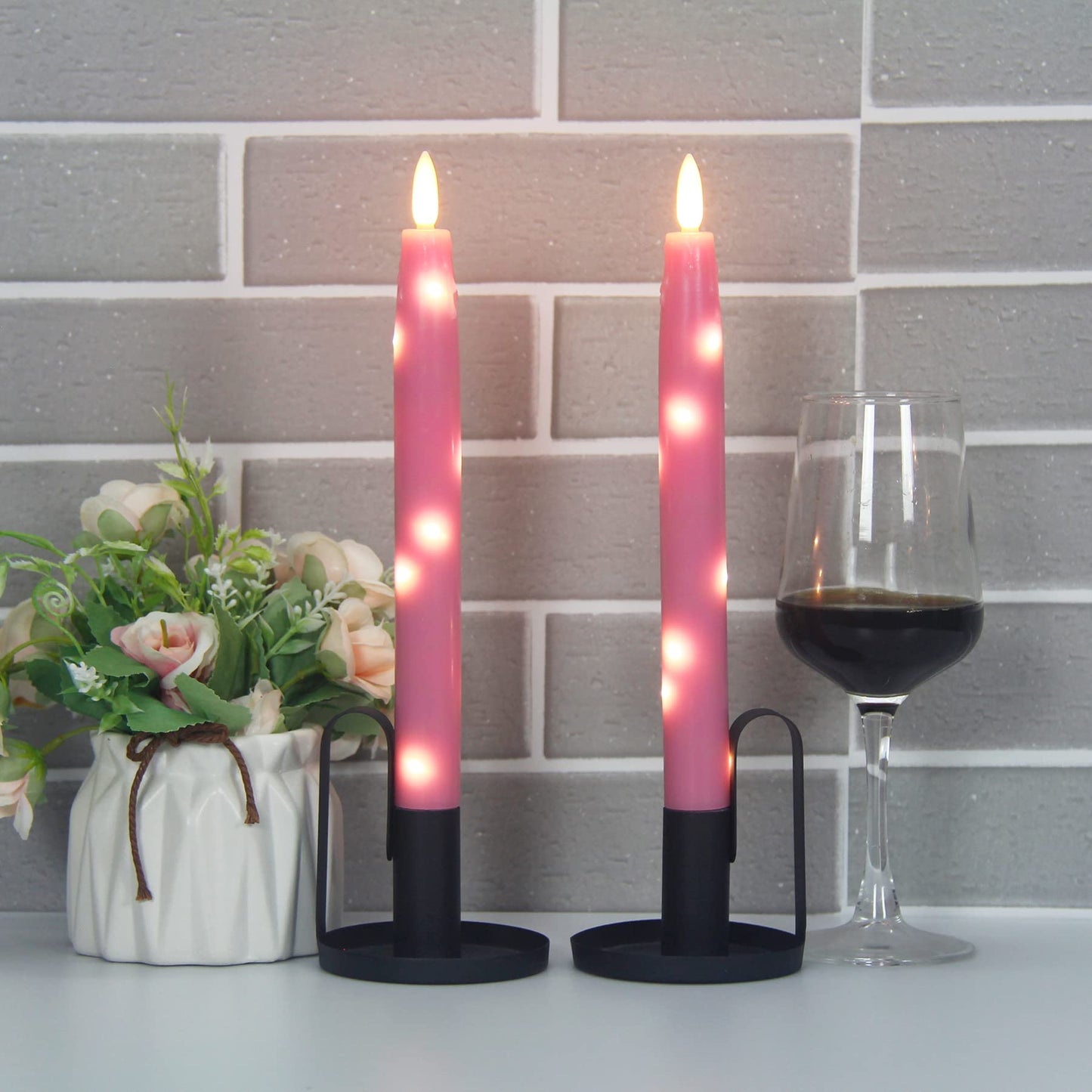 HVTDECOR Flameless Flickering Taper Candles Battery Operated with Embedded String Lights, wtih Timer and Remote, LED Real Wax Tapered Dinner Candle