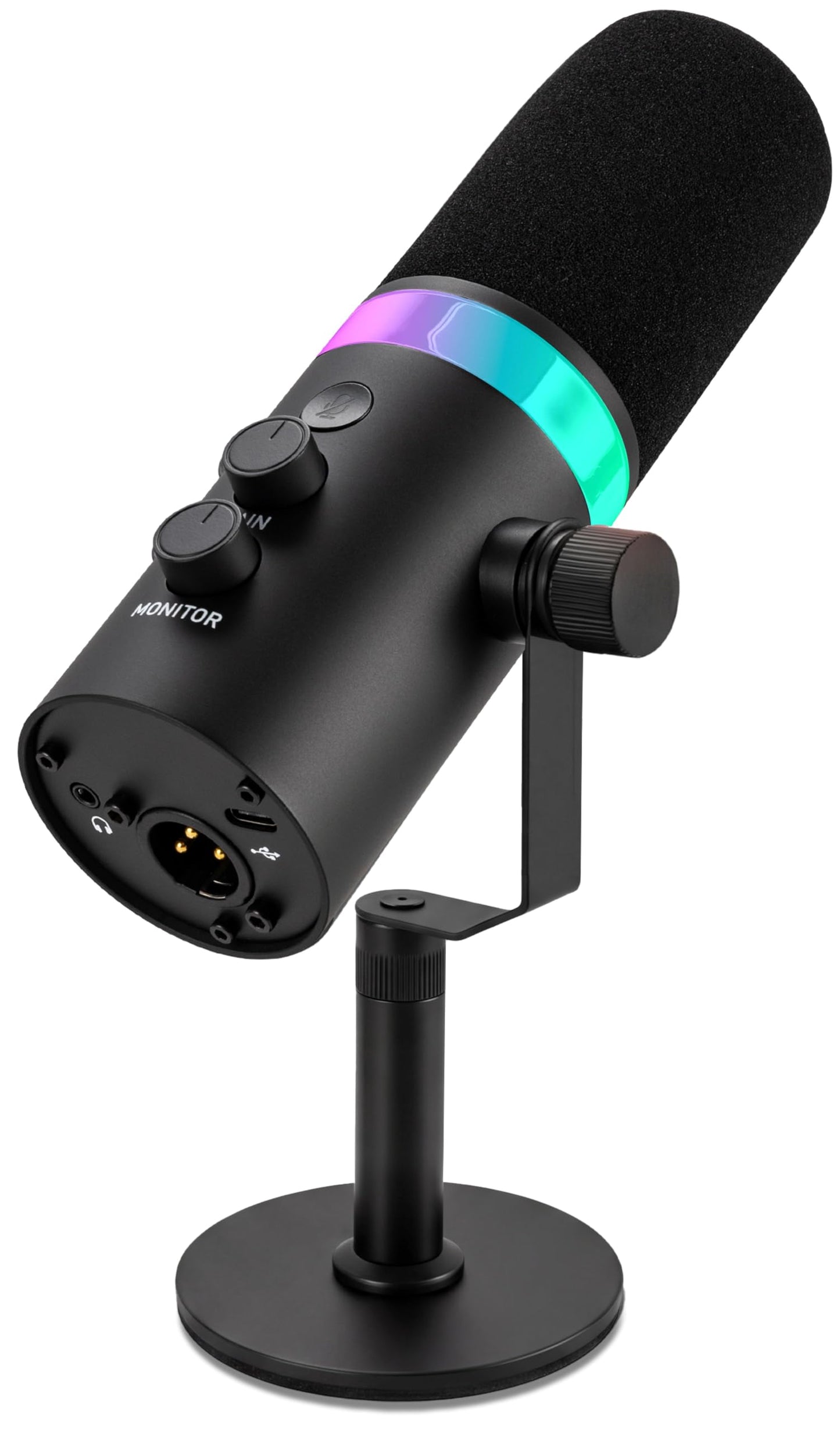 Pyle Dynamic Microphone, Dual Input USB/XLR Podcast Recording, PC Streaming Studio Mic with RGB Light, Mute Button, Desktop Stand, Headphone Jack, &
