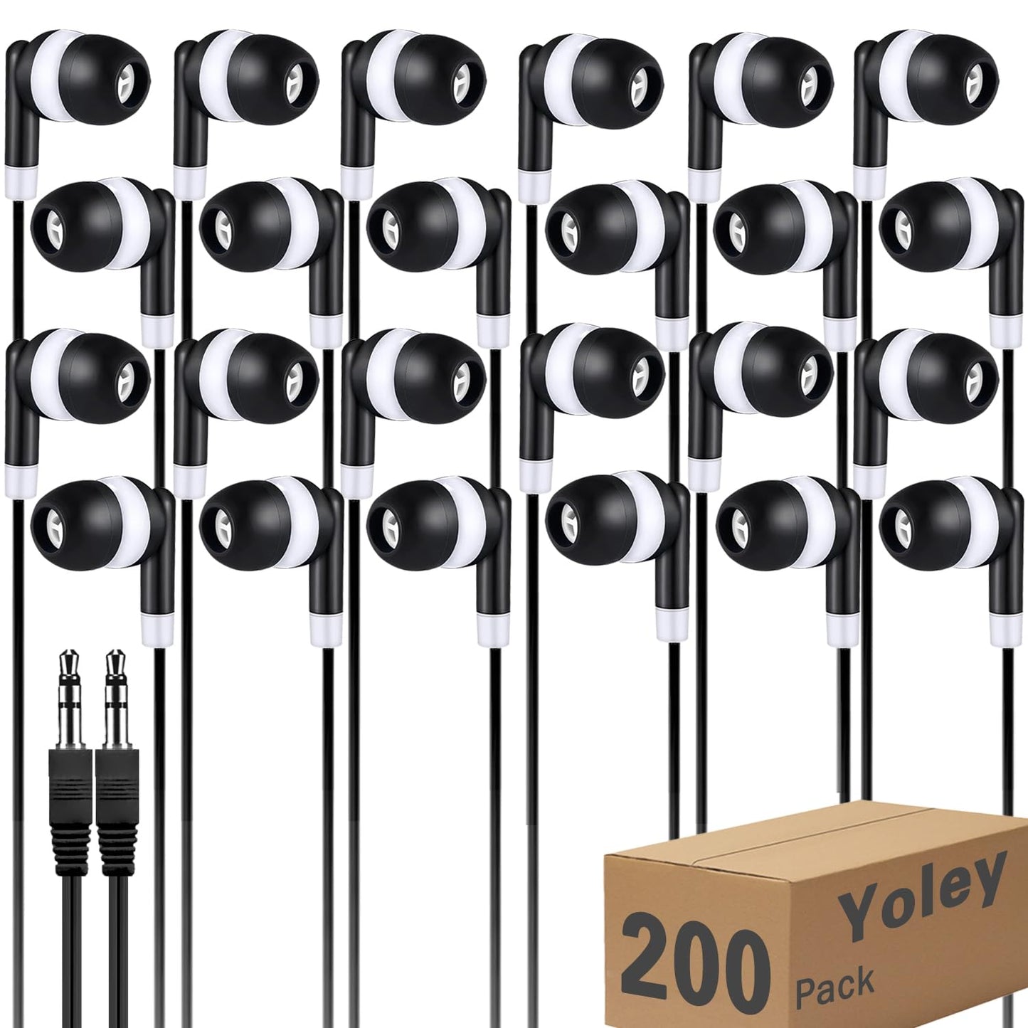 Yoley 200 Packs Classroom Earbuds Bulk Headphones for Kids School Students Children, Wholesale Class Set Durable Earphones, Individually Bagged (200