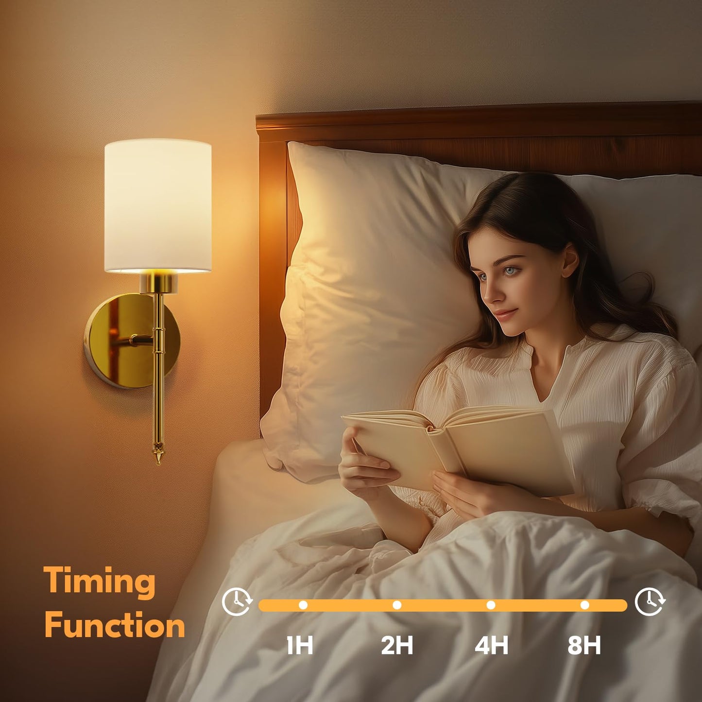 NIORSUN 15 inch Battery Operated Wall Sconce Set of 2, Gold Wireless Rechargeable Wall Lights with 5200mAh Dimmable Detachable Bulbs and Remote, 9
