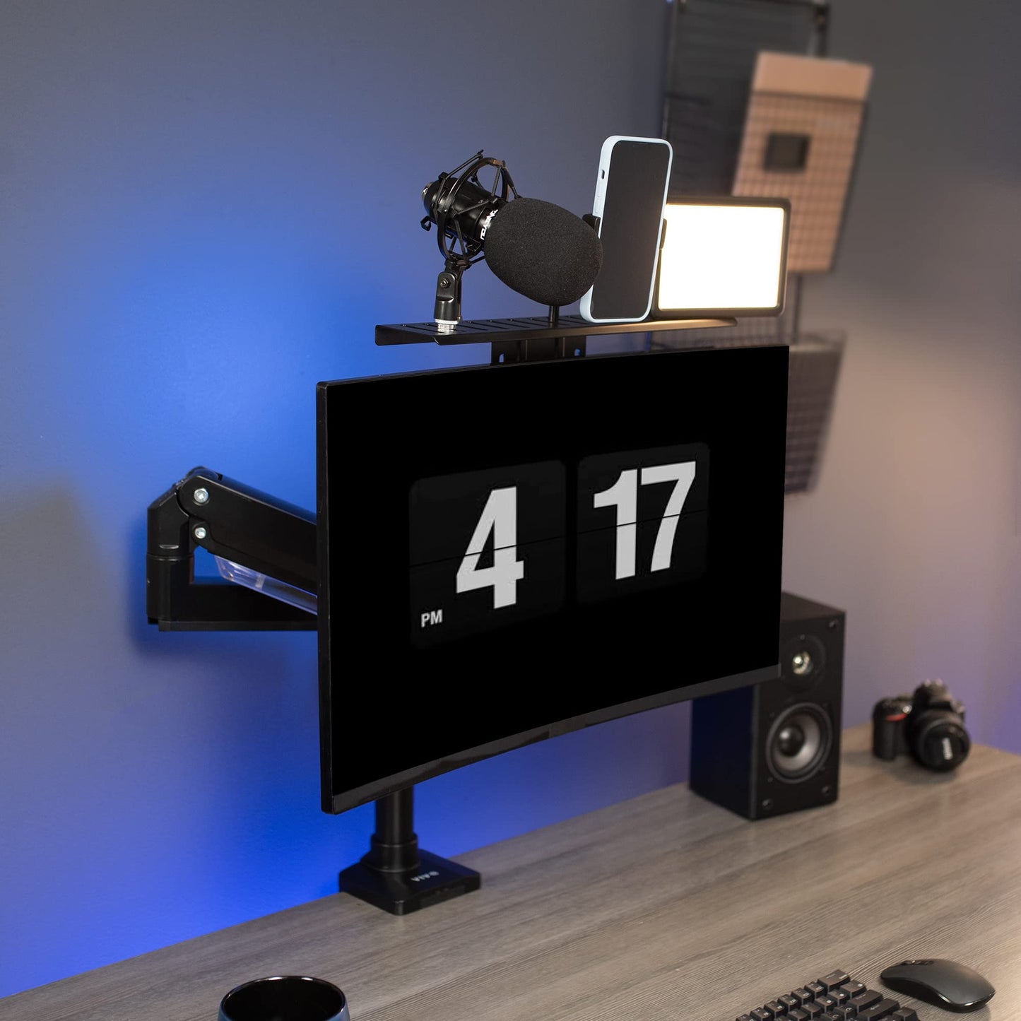 VIVO 16 inch Above/Behind VESA Monitor Livestream Device Shelf Mount, Holds Cameras, Webcams, Microphones, Lighting, and More, Fits VESA 100mm, Black