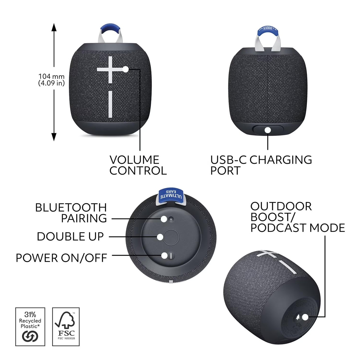 Logitech UE WONDERBOOM SE Portable Bluetooth Speaker - 360° Big Sound & Deep Bass, IP67 Waterproof/Dustproof, 14-Hour Battery, 131 ft (40 m) Range