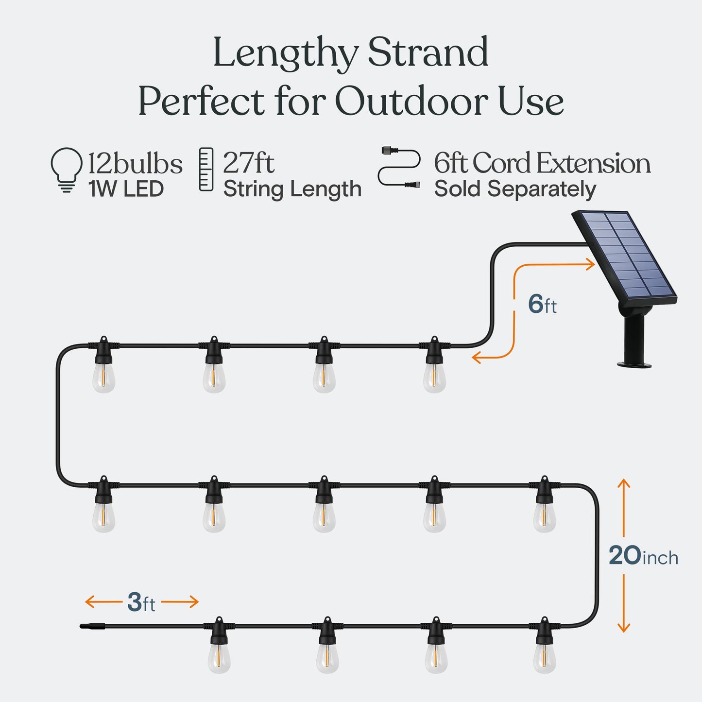 Brightech Ambience Pro Solar Powered Outdoor String Lights -27 ft Commercial Grade Waterproof Edison Patio Lights, Shatterproof LED String Lights
