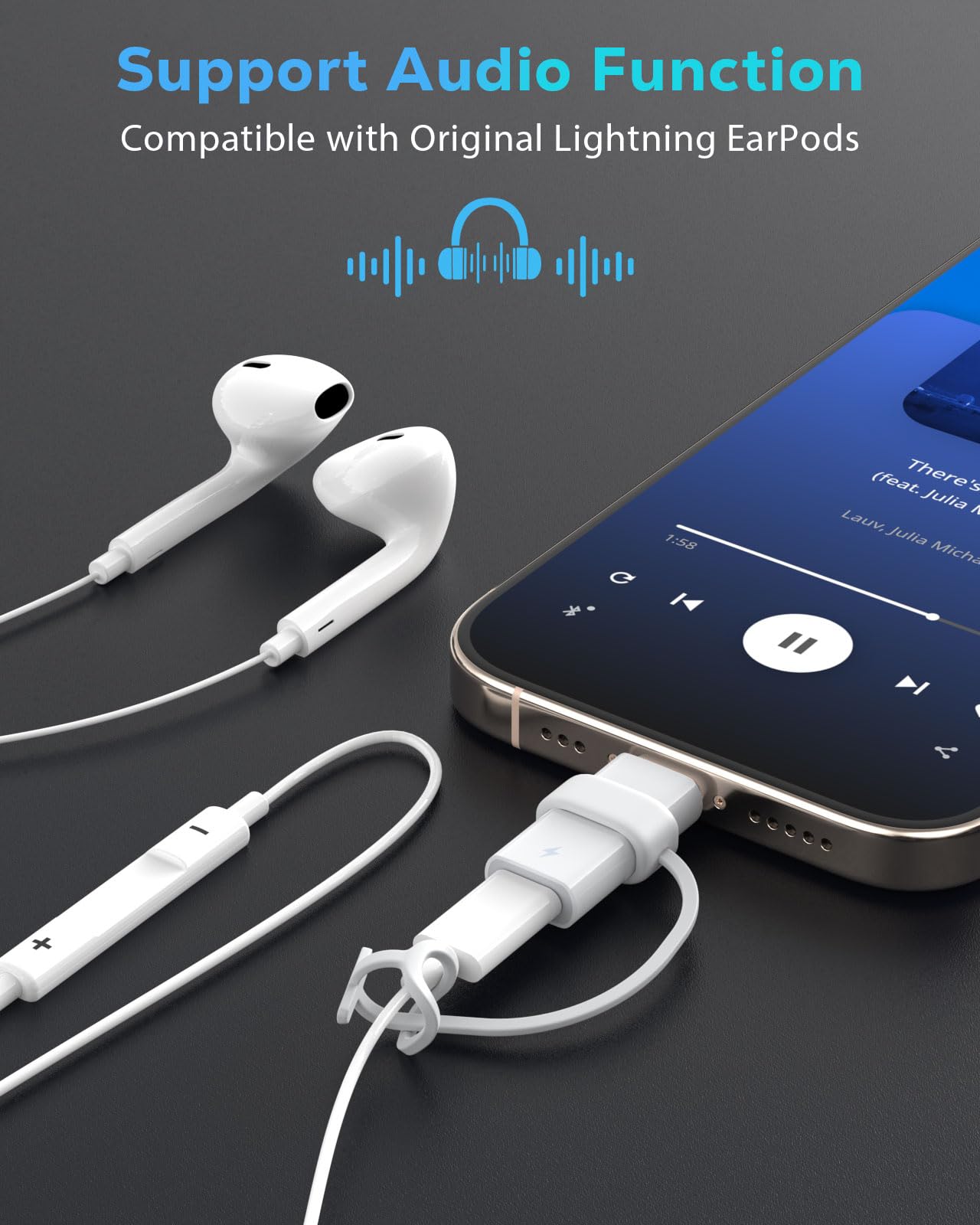 60W USB C to Lightning Headphone Audio Adapter for iPhone 17 Air 16 16e 15 Pro Max Plus, iPad Pro/Air - PD Fast Charging Data Lightning to USB C