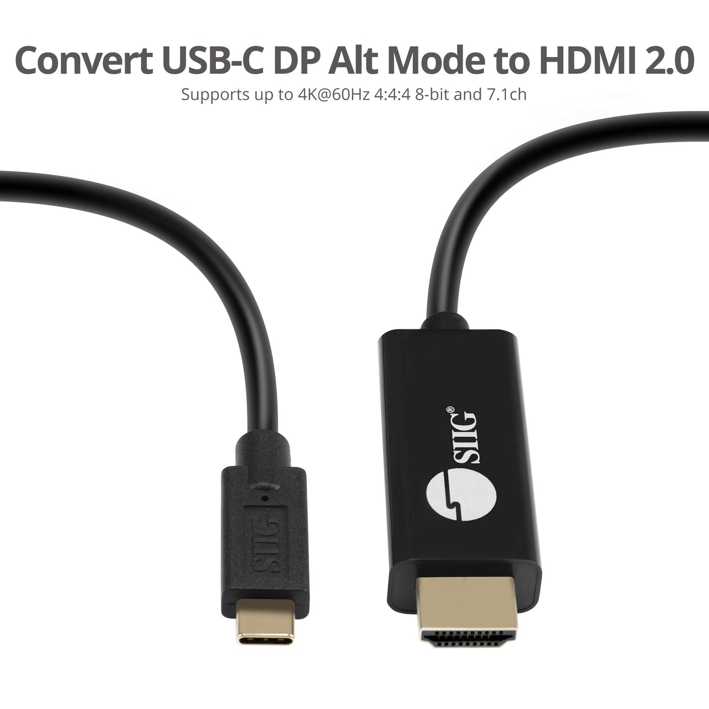 SIIG 6.6ft USB-C to HDMI Active Cable, HDMI 2.0 4K60 HDR, Portable for Windows & Mac laptops or Smartphone & Tablet, USB-C DP Alt Mode Required