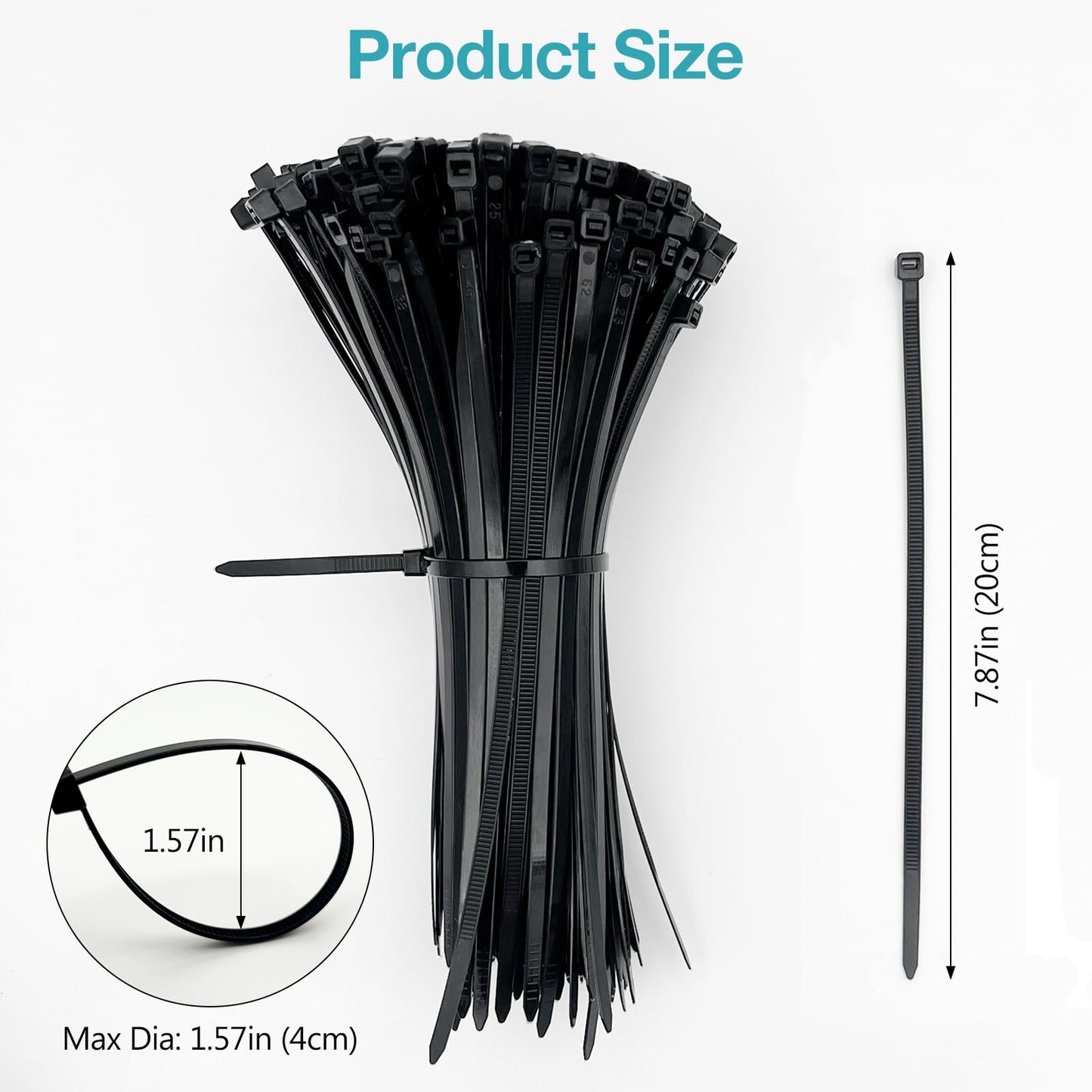 250-Pack Heavy-Duty Black Zip Ties - 50lb Strength Industrial Nylon Cable Ties for Garage, Workshop & Outdoor Wire Management