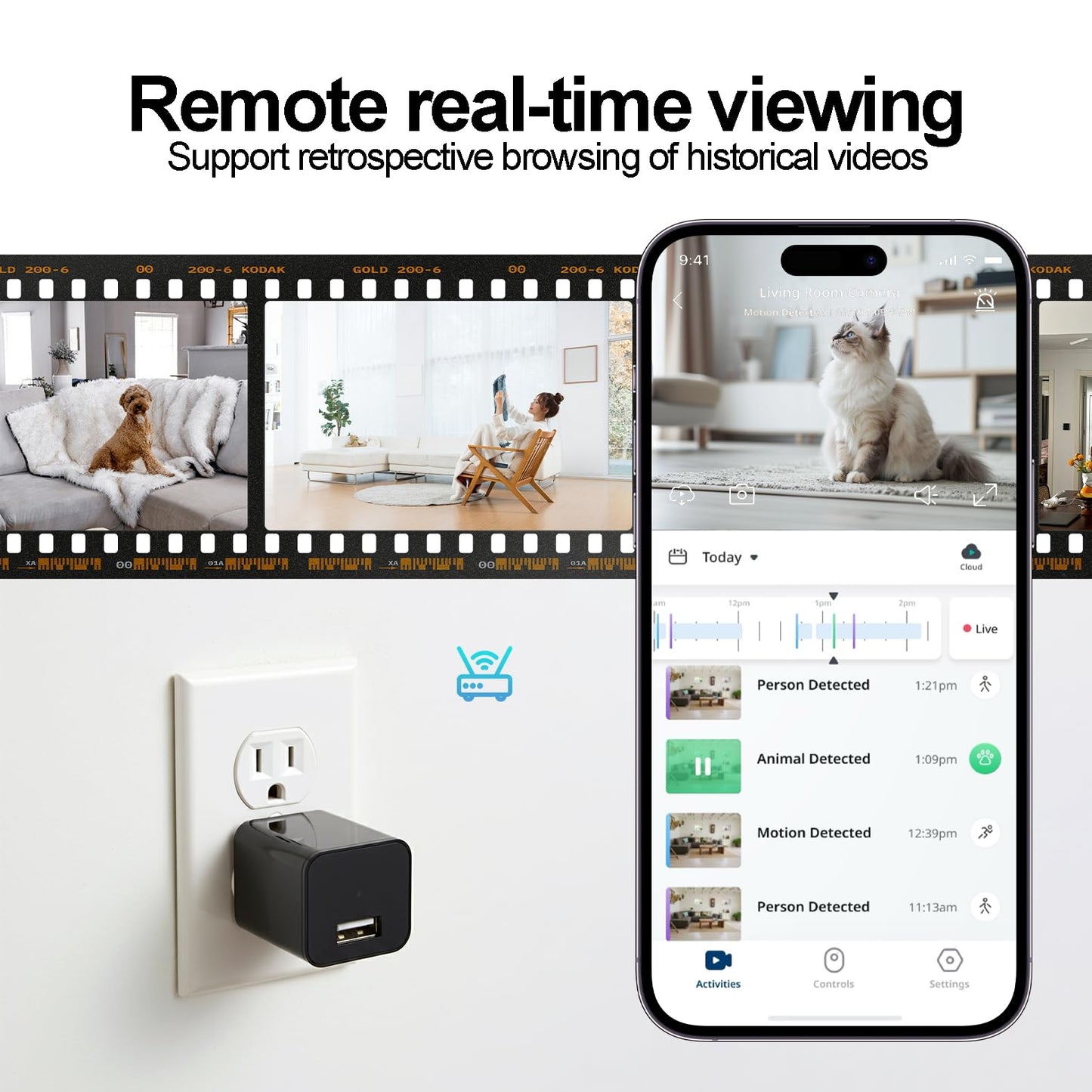 ULar Plug-in Security Camera, 4K UHD Small Nanny Pet Mini WiFi Cam, One Free 16GB SD Card Included Remotely APP View, Motion Detection for Indoor