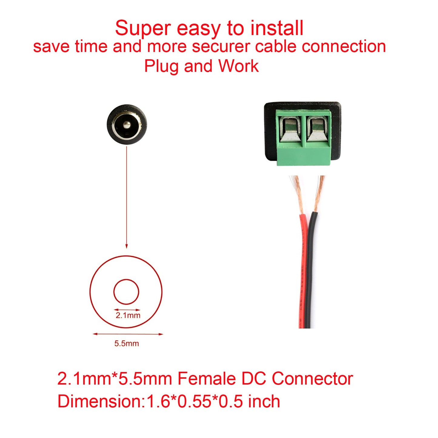 DAYKIT 10 Pairs 12V Male+Female 2.1x5.5MM DC Power Jack Plug Adapter Barrel Connector for CCTV Security Camera Led Strip