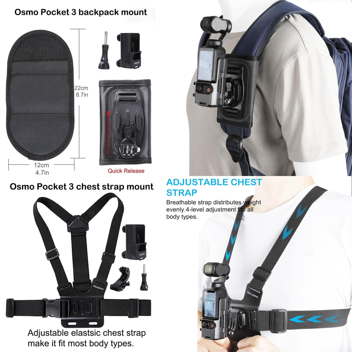 PellKing Accessories Kit for Osmo Pocket 3,Included Carrying Case,Magnetic Mount,Phone Monitor Holder,Selfie Stick,Mini Tripod,Desk Support