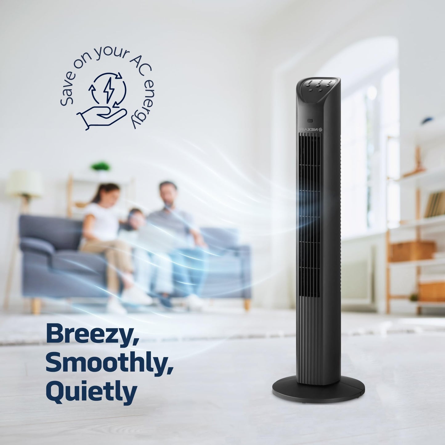 NEXAIR 36” Oscillating Tower Fan, 3 Speed Portable Fan Tower With Remote Control, Quiet Operating Floor Fan for Bedroom with 7.5 Hr Auto Off Timer