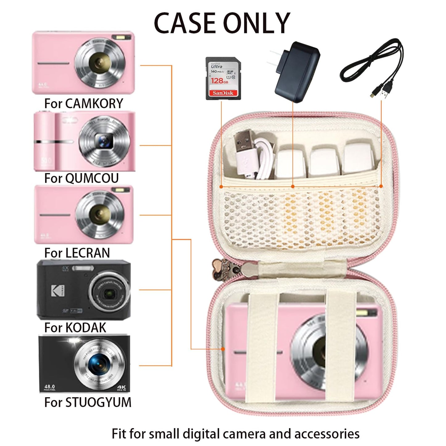 VNEIRY portable came cases Digital Camera Case for CAMKORY, Kodak, Canon & More - Small Travel Compact Pouch with Mesh Pocket for Accessories & SD