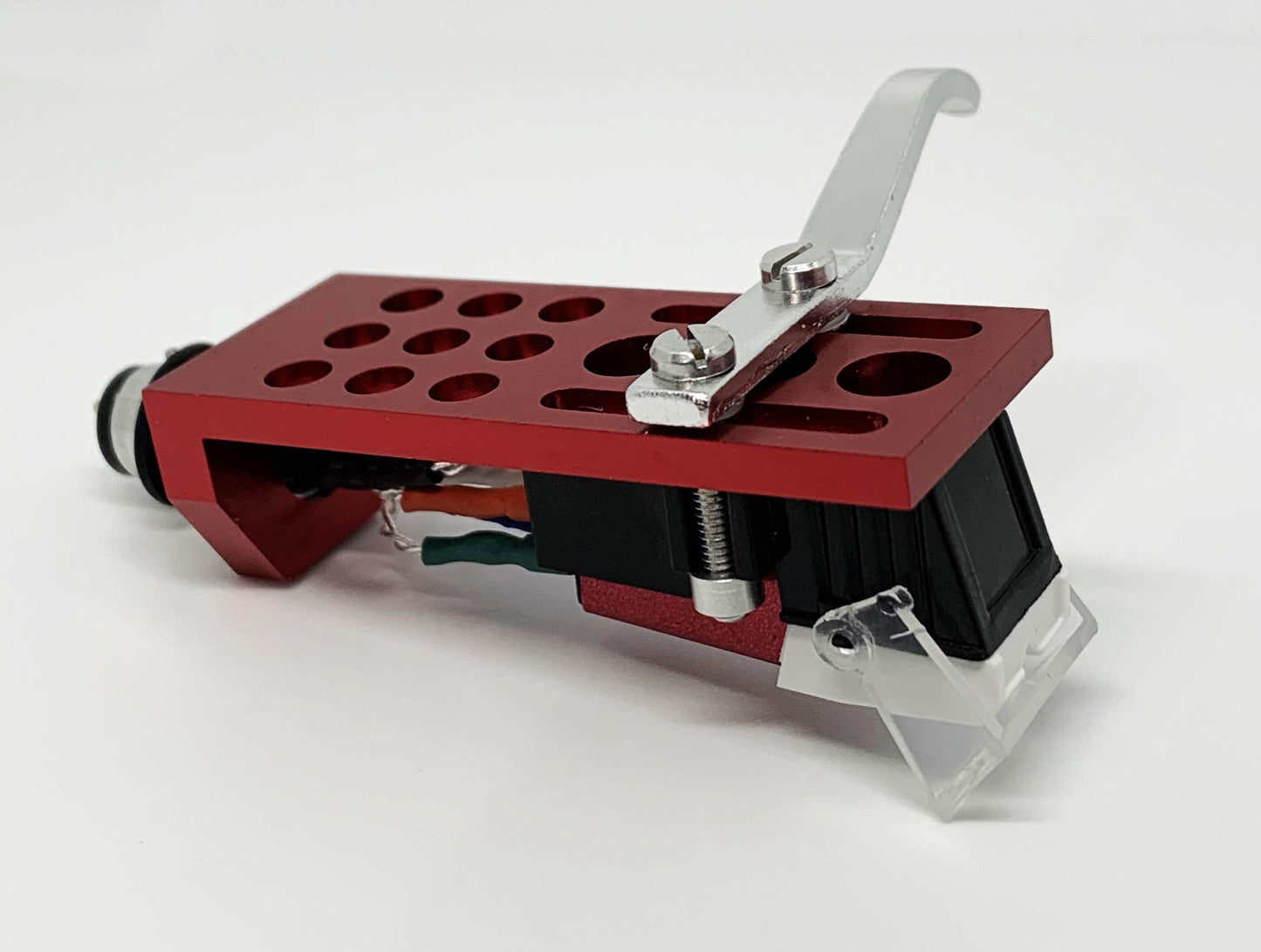 Cartridge and Stylus, Conical needle and Red Headshell with mounting bolts for Pioneer PL50, PL518, PL512, PL530, PL630, PLA45D, PLA35, PL516, PL88FS