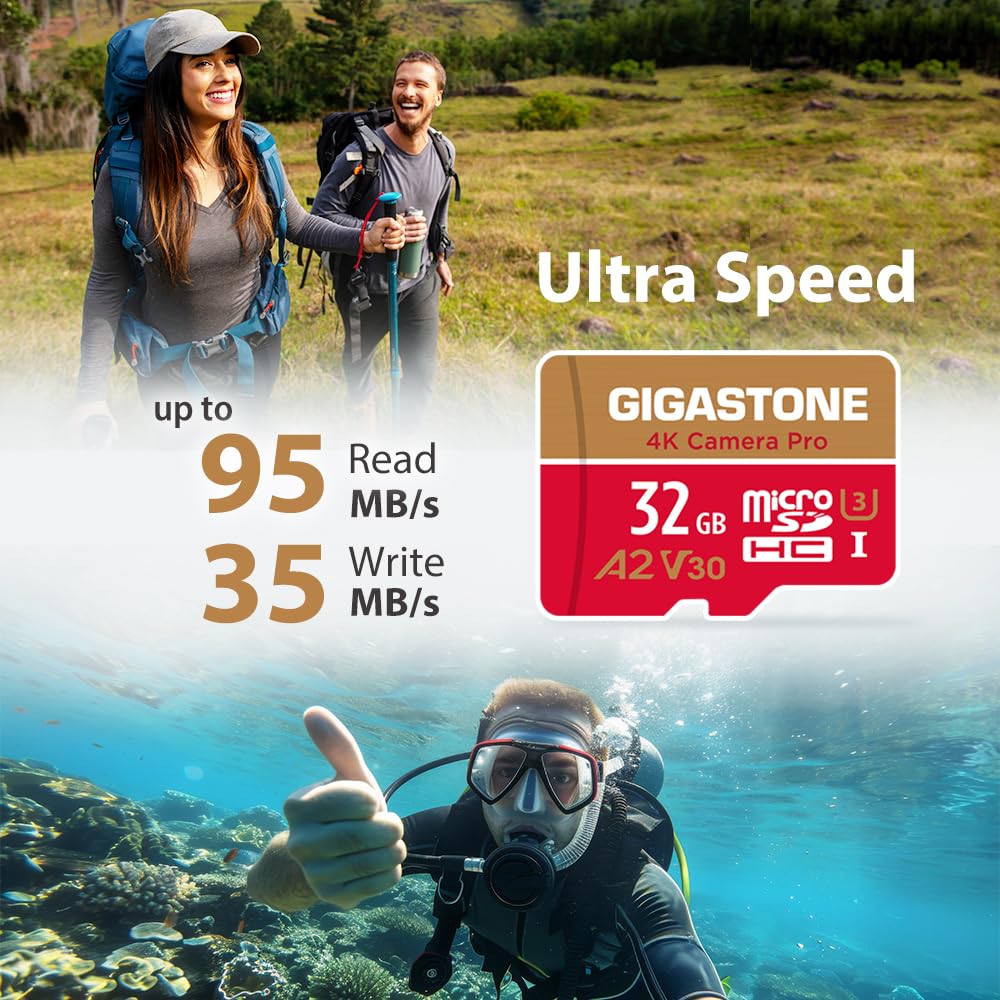 ?5-Years Data Recovery? GIGASTONE 32GB Micro SD Card, 4K Camera Pro, Compatible with GoPro, Wyze, Security Camera, Drone, Dash Cam, R/W up