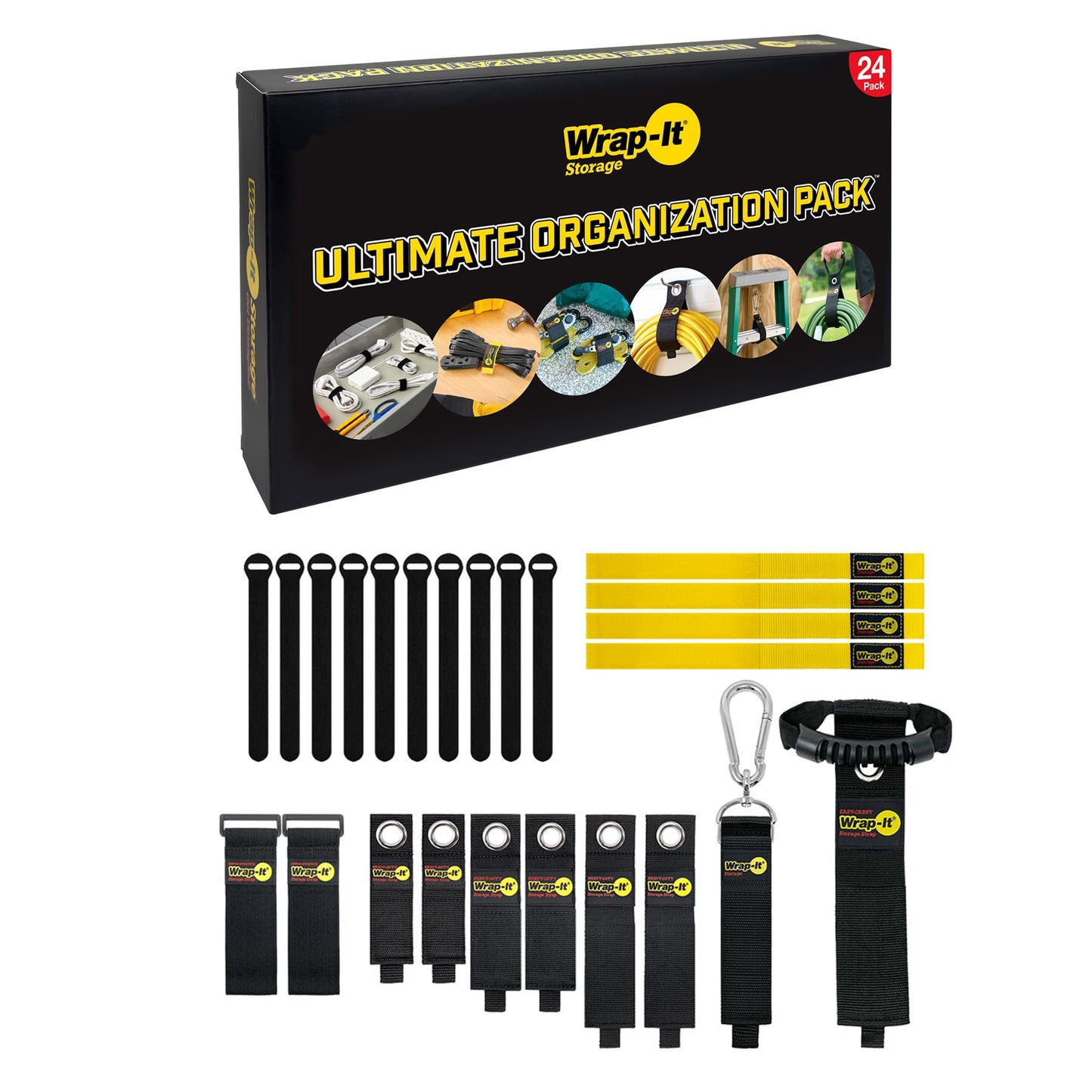 Wrap-It Storage Ultimate Organization Value Pack - 24 Pieces - Home Storage Solutions for Organizing Extension Cables, Garden Hoses, and Home Office