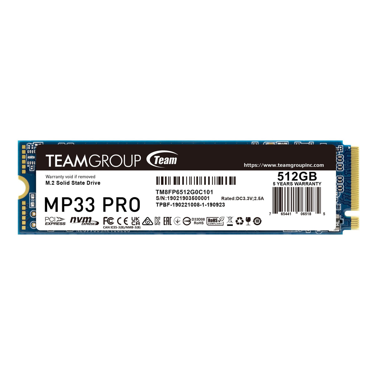 TEAMGROUP MP33 PRO 512GB SLC Cache 3D NAND TLC NVMe 1.3 PCIe Gen3x4 M.2 2280 Internal SSD (Read Speed up to 3500MB/s) 256TBW Compatible with Laptop
