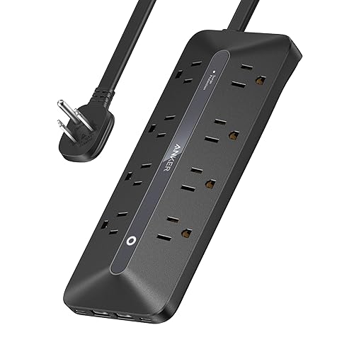 Anker Power Strip with 900J Surge Protector, Flat Plug Extension Cord with Multiple Outlets, 8 AC, 2 USB A & 2 USB C Ports for 35W Max, 5ft Outlet