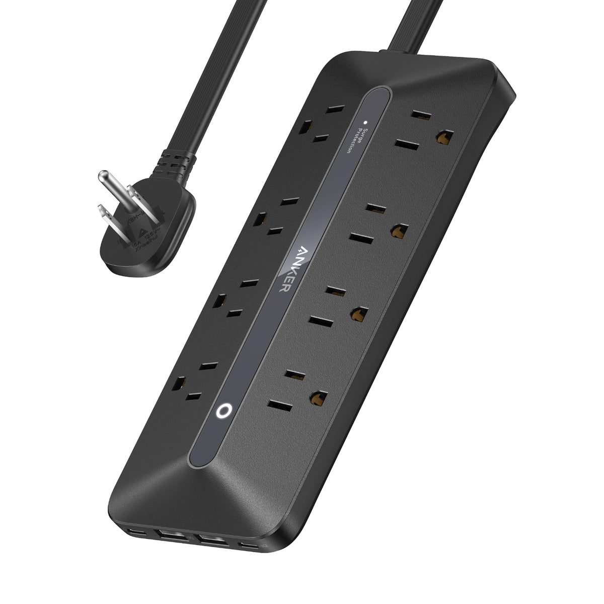 Anker Power Strip with 900J Surge Protector, Flat Plug Extension Cord with Multiple Outlets, 8 AC, 2 USB A & 2 USB C Ports for 35W Max, 5ft Outlet
