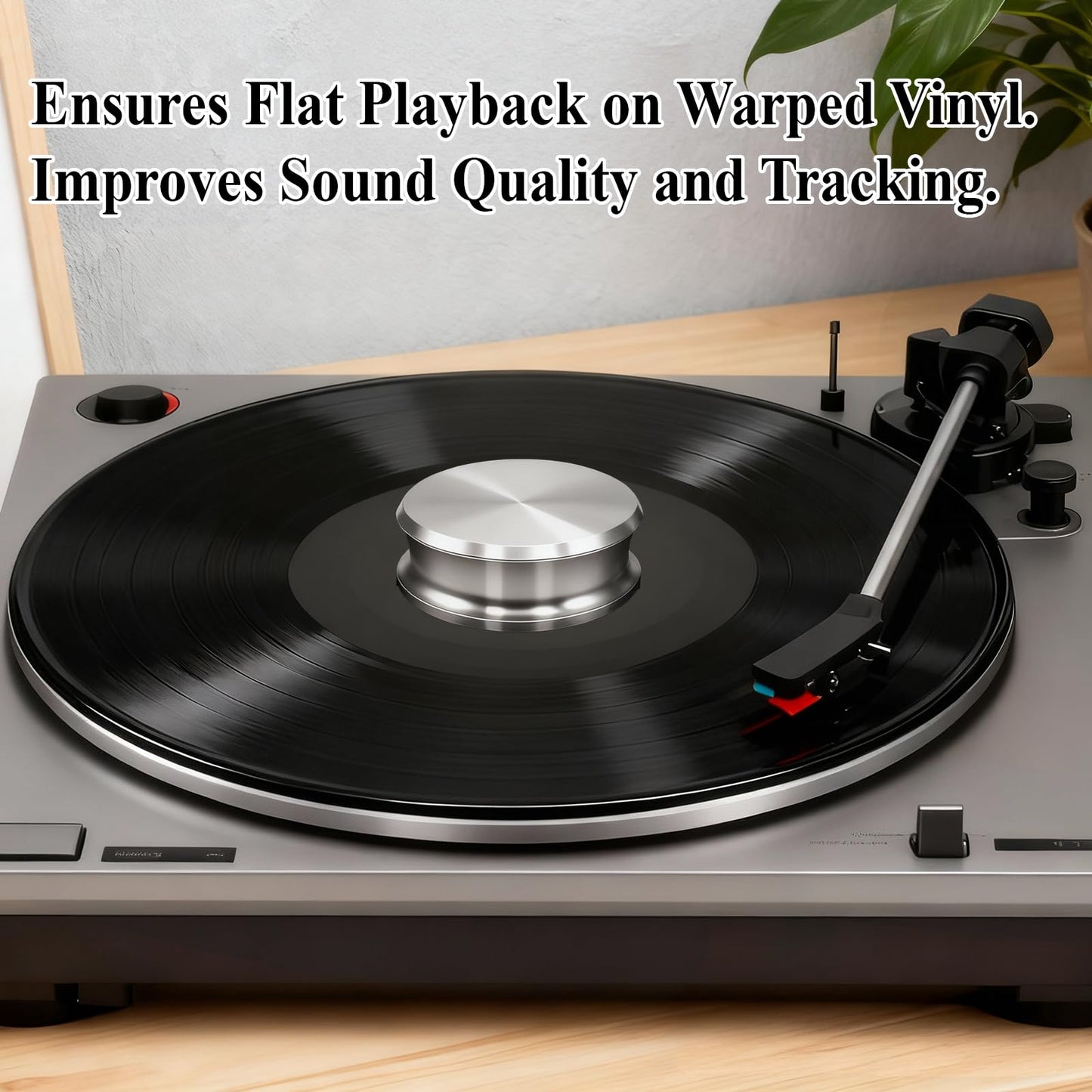 Pancosmy Record Weight Stabilizer 312g Silver, Low Profile Turntable Weight Clamps for Record Player with Soft Base Pad, Fits Under Dust Cover