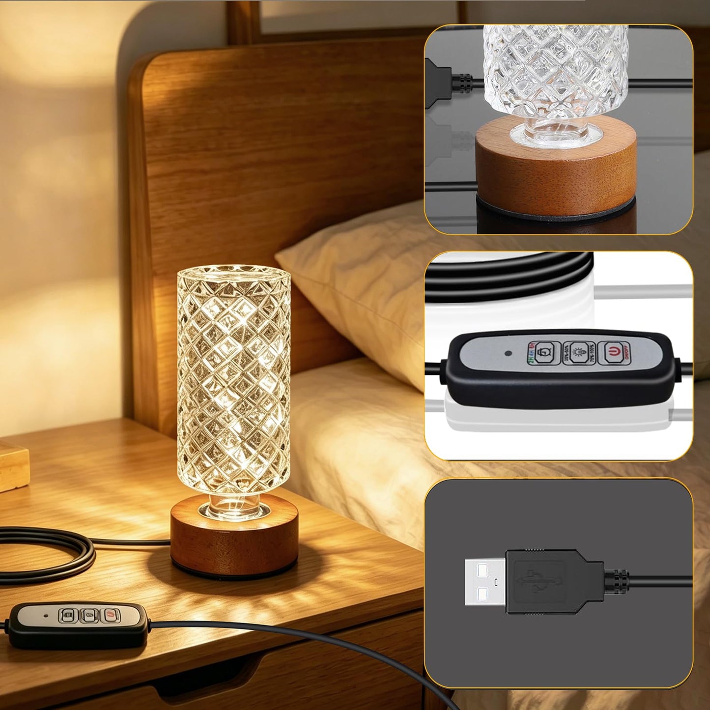 CZSHCKJYXGS Plug-in Dimmable Nightlight with Timer, Glass Material, Wired Powered No Battery Night Light for Home Decor, Bedroom, Bedside Table, Desk