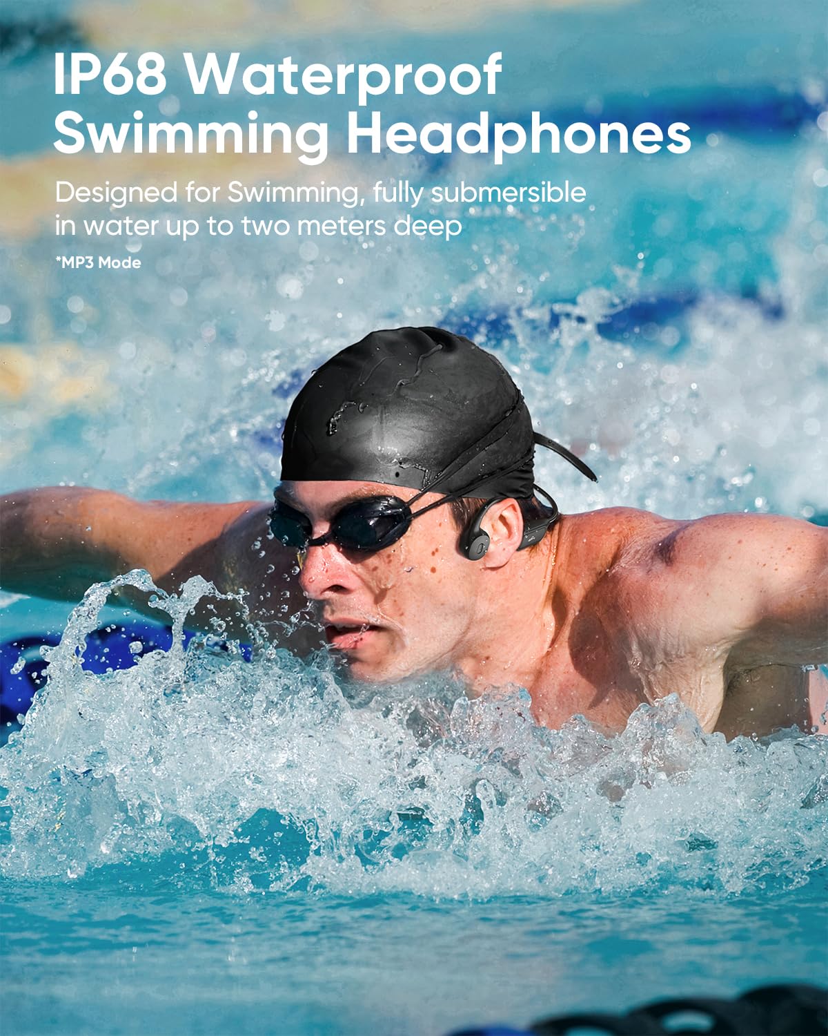 SAMVEK Swimming Headphones, IP68 Waterproof Bone Conduction Headphones for Swimming, Bluetooth 6.1 Swimming Headphone Underwater with MP3 Mode 32GB