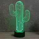 Jinnwell 3D Cactus Flower Night Light Lamp Illusion Led 7 Color Changing Touch Switch Table Desk Decoration Lamps Gift with Acrylic Flat ABS Base USB