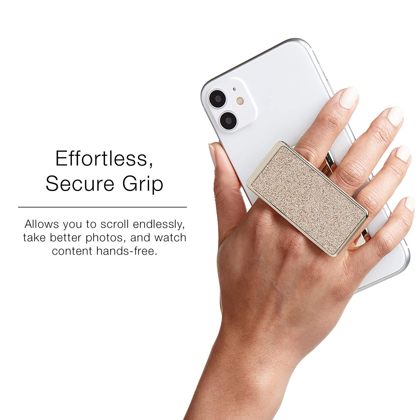 HANDL New York Champagne Glitter HANDLstick Silver Glitter Grip and Stand for Smartphone