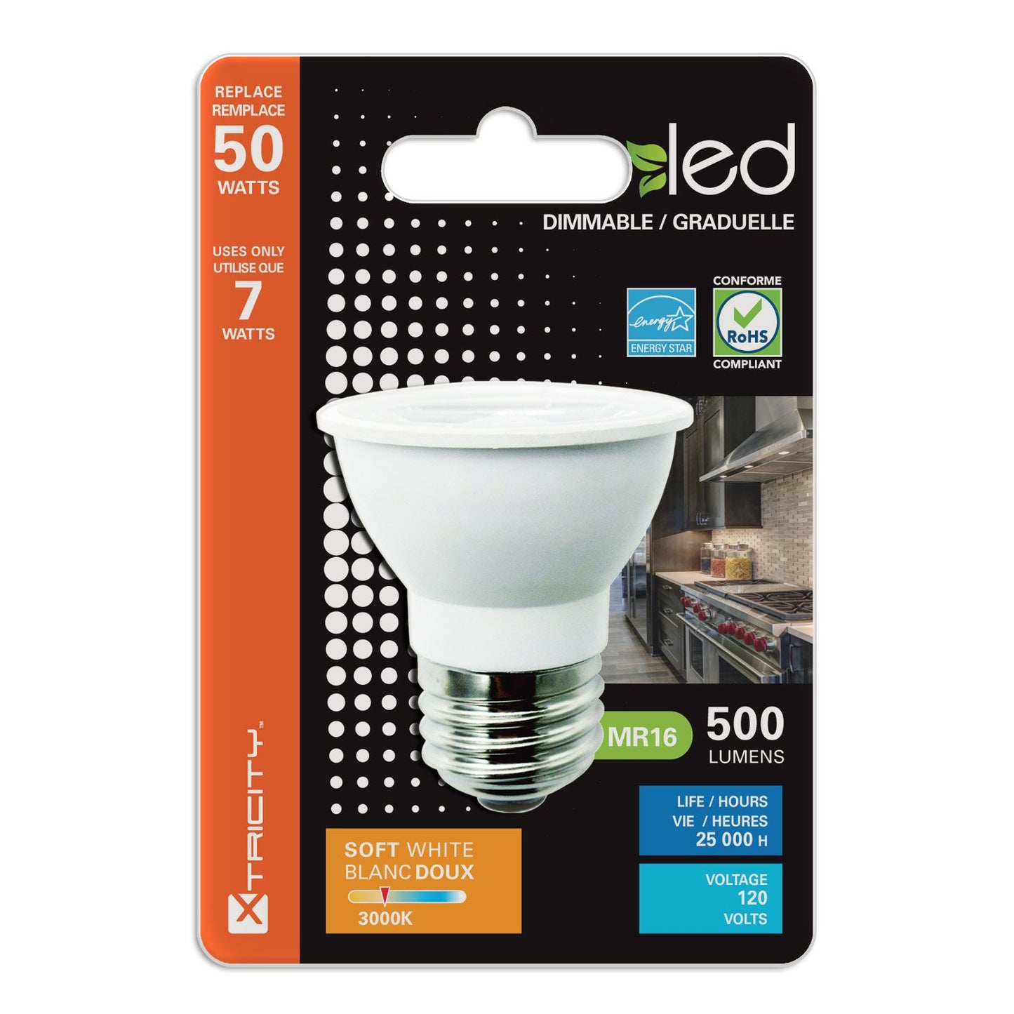 Xtricity LED PAR16 Dimmable Spot Light Bulb, 7W (50W Equivalent), 500 Lumens, 3000k Soft White, 120V, Energy Star Certified, UL Listed (6 Pack)