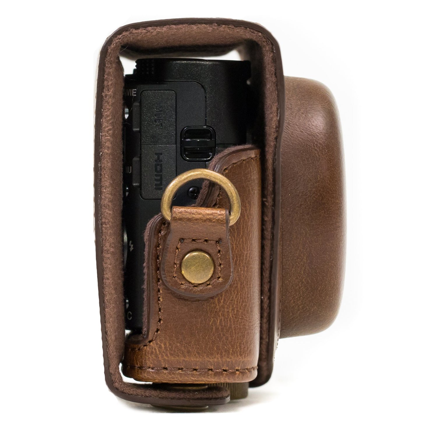 MegaGear MG597 Sony Cyber-shot DSC-HX99, DSC-HX95, DSC-HX90V, DSC-HX80 Ever Ready Leather Camera Case with Strap - Dark Brown