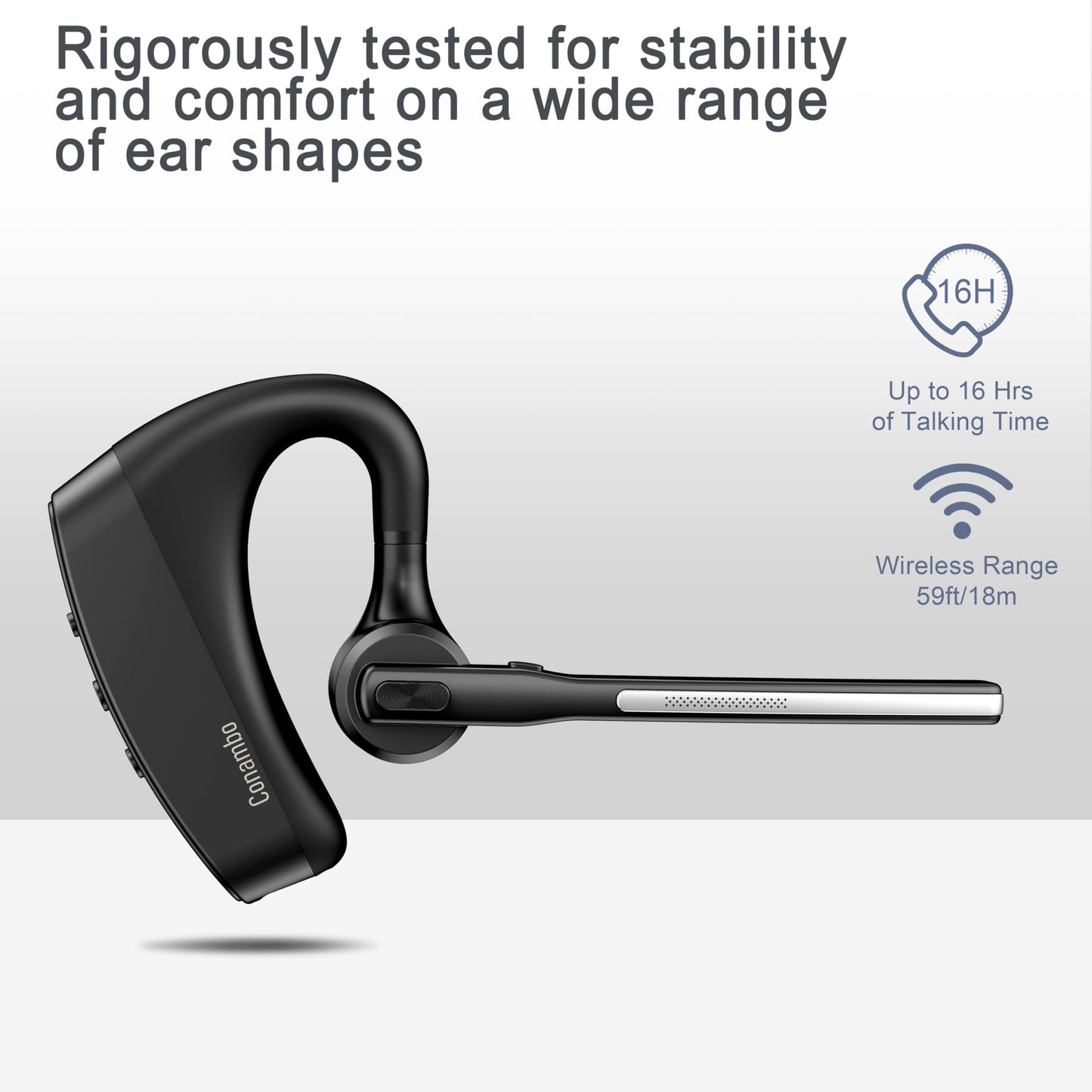 Conambo Bluetooth Headset 5.2 with CVC8.0 Dual Mic Noise Cancelling Bluetooth Earpiece 16Hrs Talktime Wireless Headset for Truck Driver iPhone Android